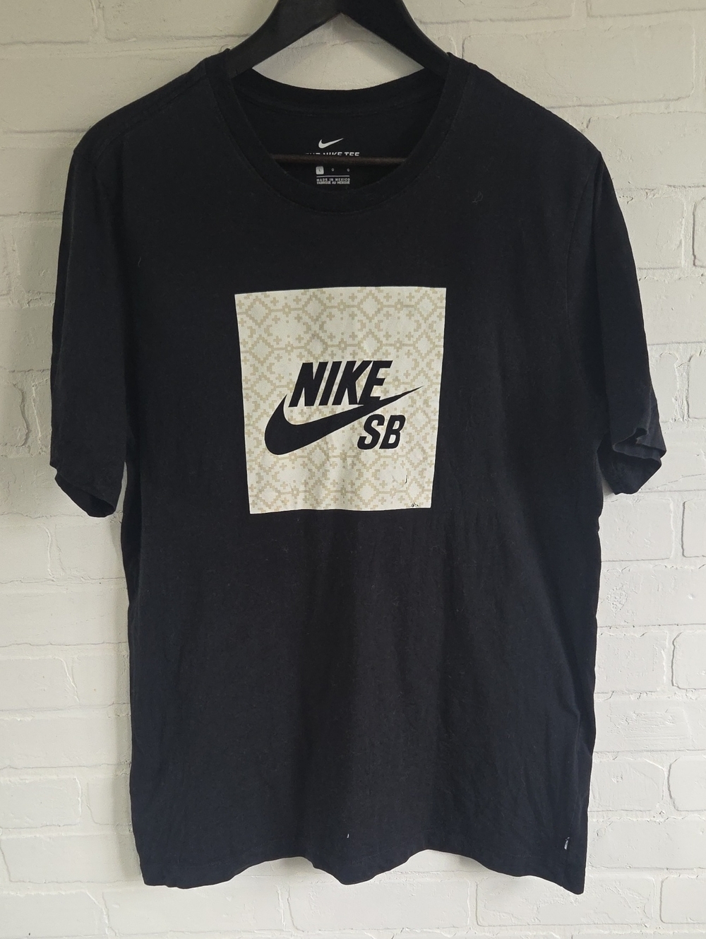 Nike Black Short Sleeve T-Shirt with Cream Patterned Logo Square